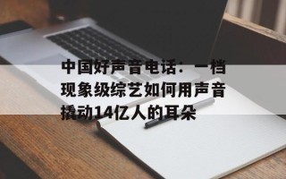 中国好声音电话：一档现象级综艺如何用声音撬动14亿人的耳朵